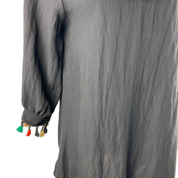 a Shappe Black Boho Tunic Top Blouse Small/Medium Tassels Green Yellow Orange - Picture 6 of 9